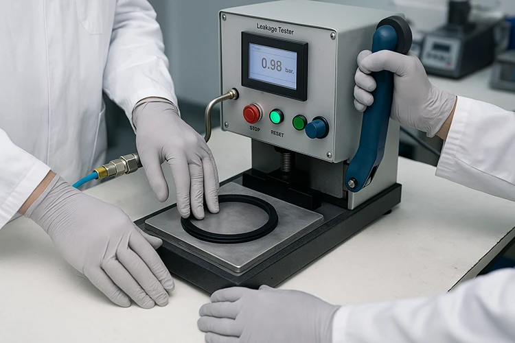 Laboratory Technician Testing Rubber Gasket