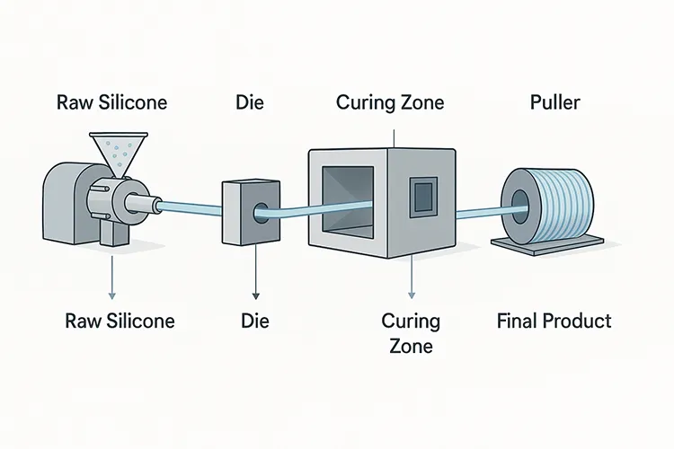 Flussdiagramm des Silikonextrusionsprozesses