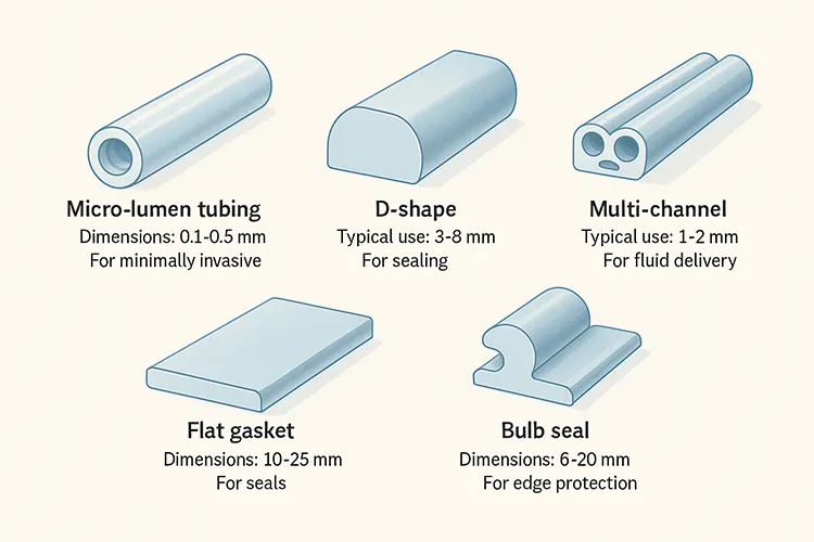 Illustration von Silikonextrusionsprofilen